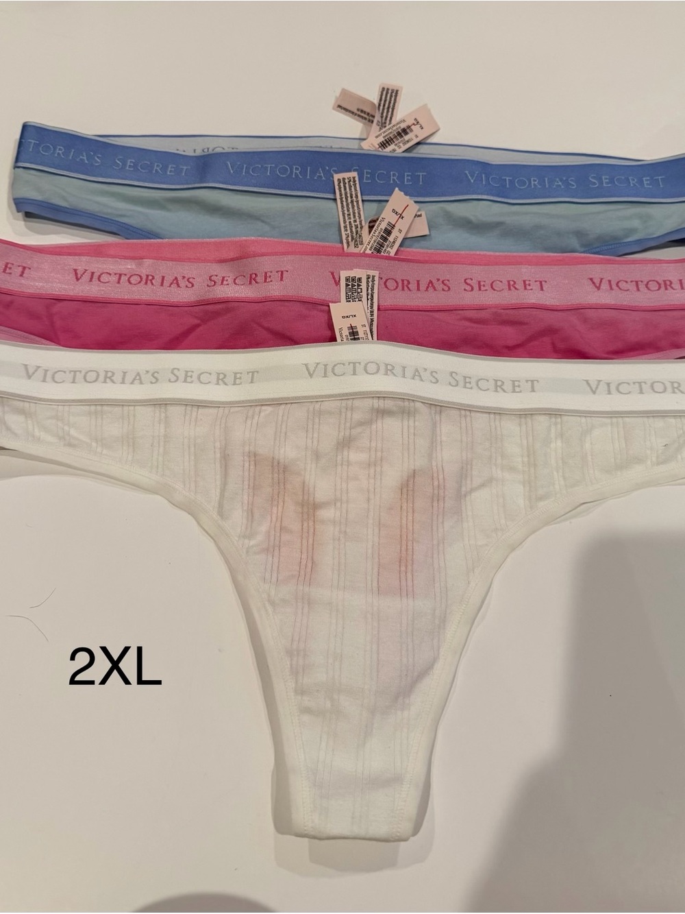 Victoria's Secret Ribbed Thong Trio - Blue, Pink, White